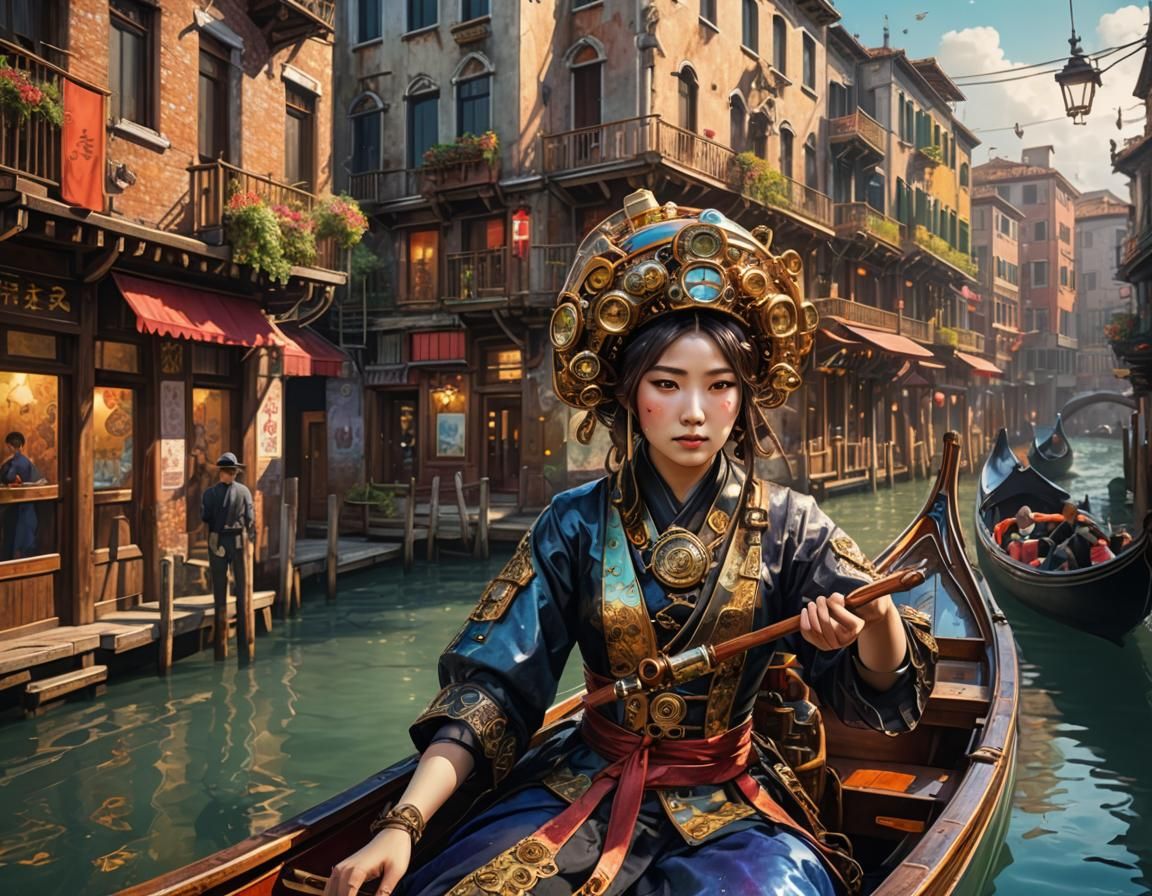 Steampunk Gondola in Venice, Japan: Hyperrealistic Concept A...