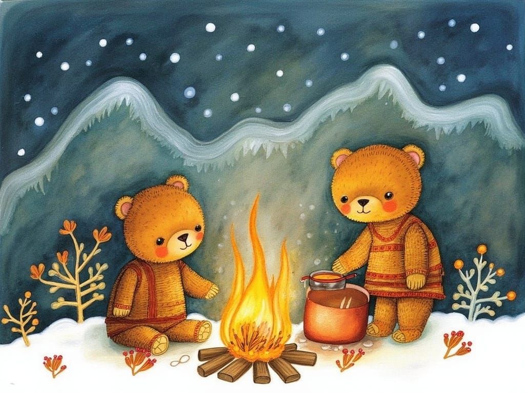 Teddy Bears in Winter Wonderland Scene
