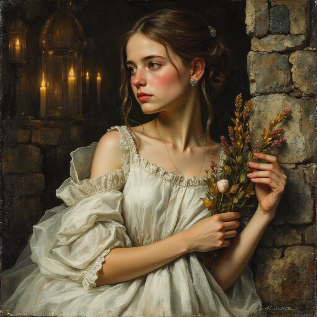 Medieval Woman Portrait in Candlelit Chamber