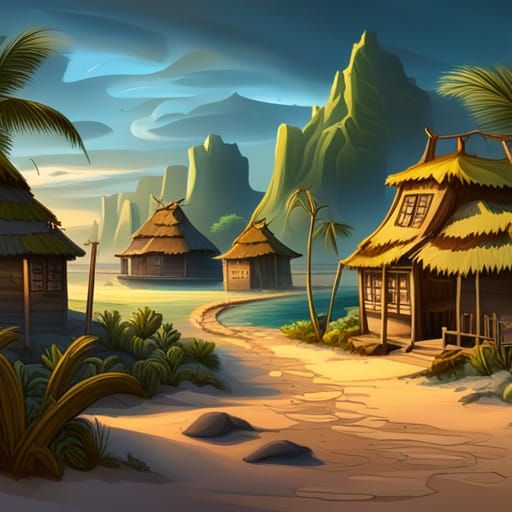 Troll Village with Voodoo Themes, Digital Illustration