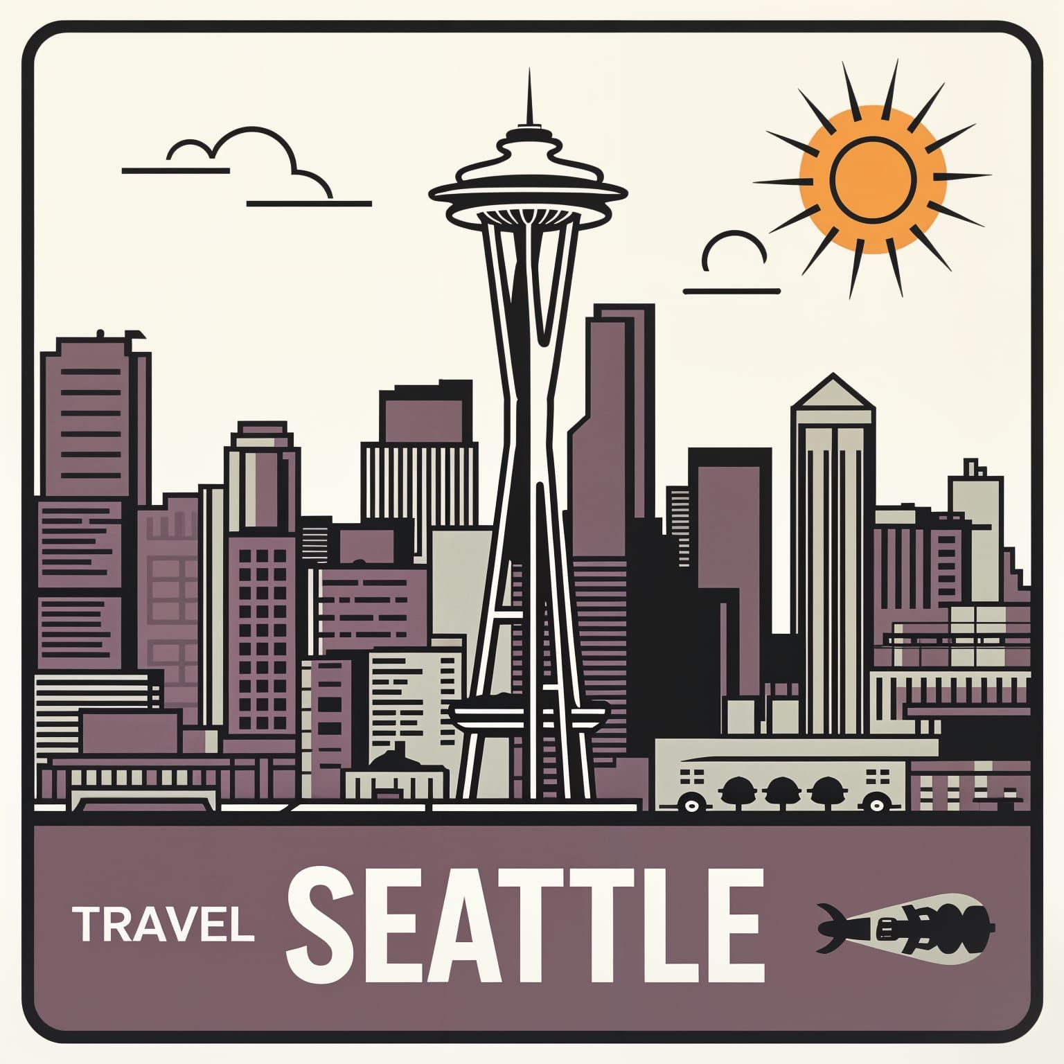 Vintage Travel Ad for Seattle Landmarks