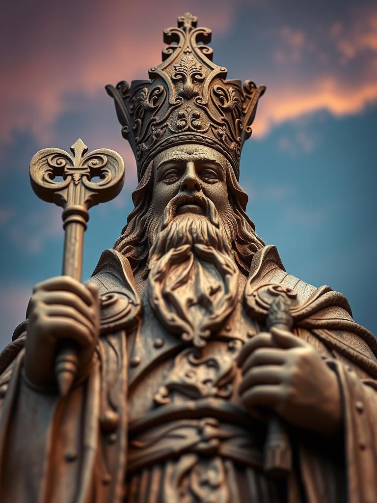 Detailed Wood Carving of St Florian in Matte Painting Style