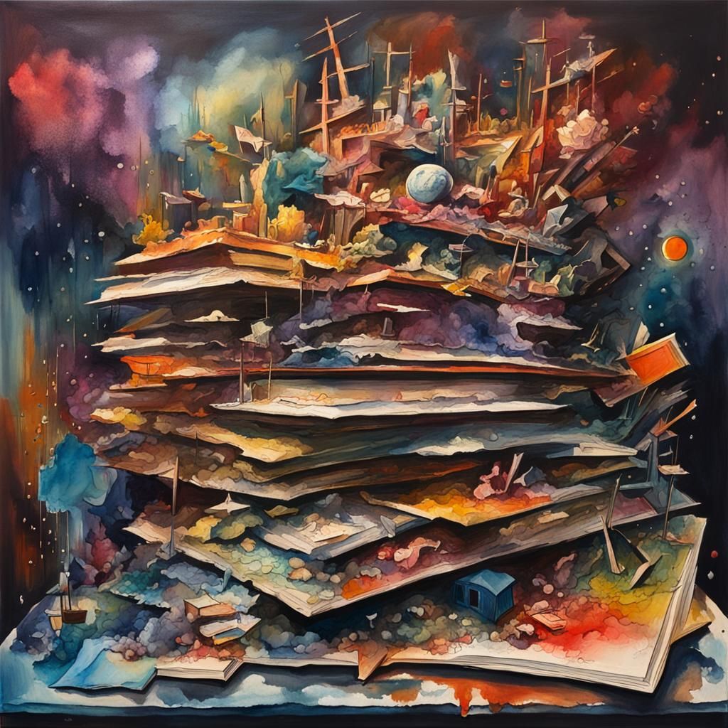 Abstract Diorama of Forms as Watercolour Painting