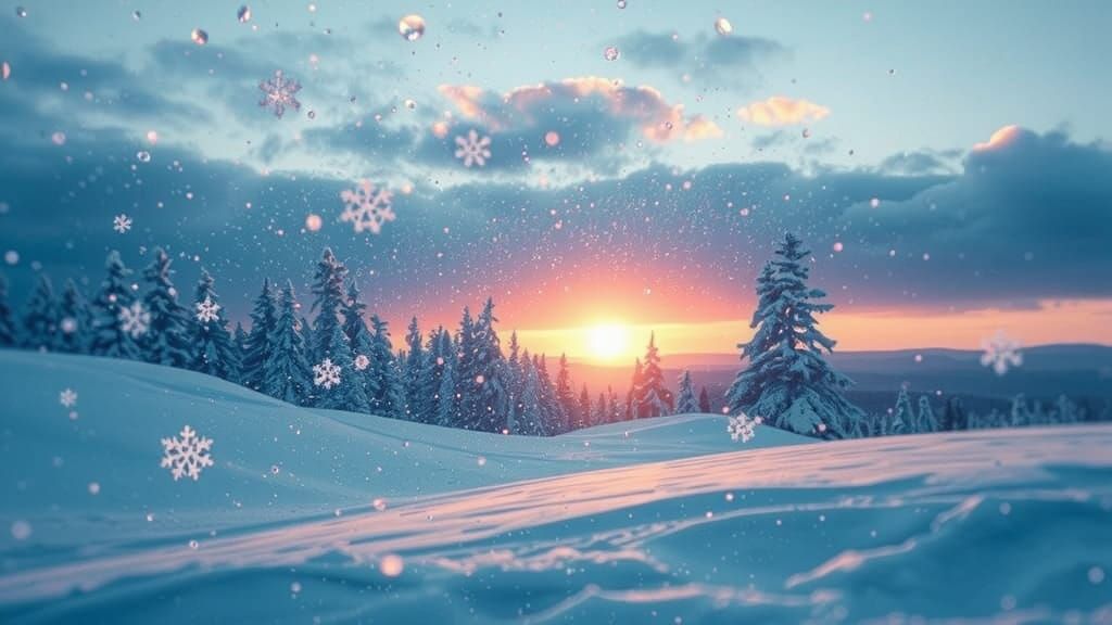 Epic Snowy Sunset with Falling Snowflakes