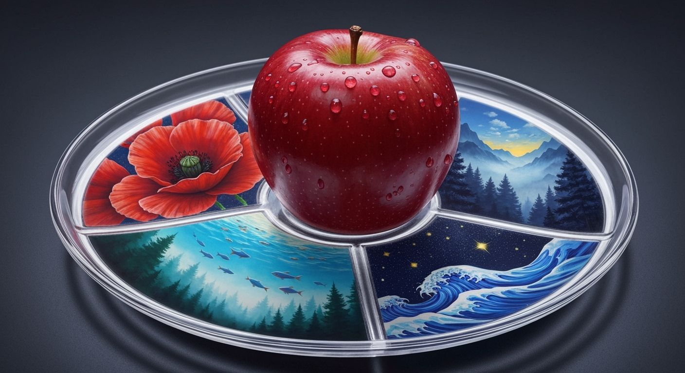 Realistic Red Apple on Segmented Glass Dish