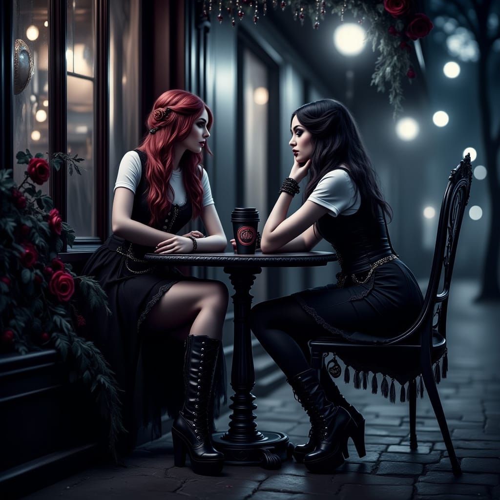Surreal Dark Gothic Portraits of Two Pretty Women in a Moonl...