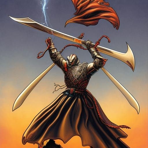Heart Knight Flowing with Sword: Comic Book Art