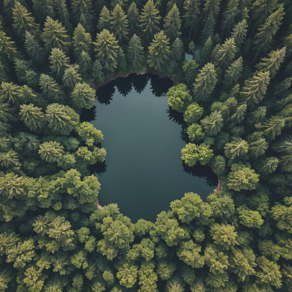 Lake Between Trees: A Tranquil AI-Generated Scene