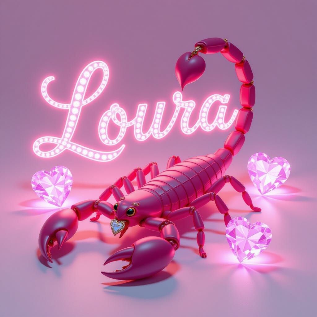 Luminous Pink "Loura" with Crystal Scorpion, Digital Art