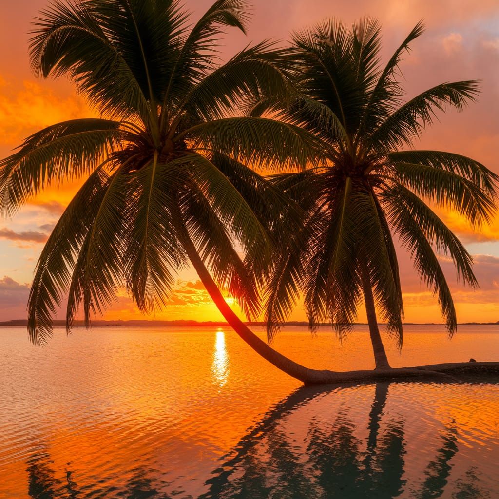 Majestic Palm Trees against Golden Sunset