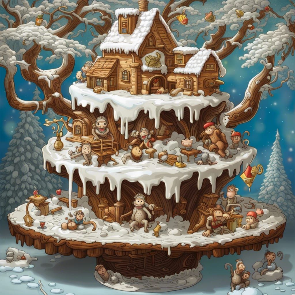 Surreal Monkey Cake with Melted Snow Details