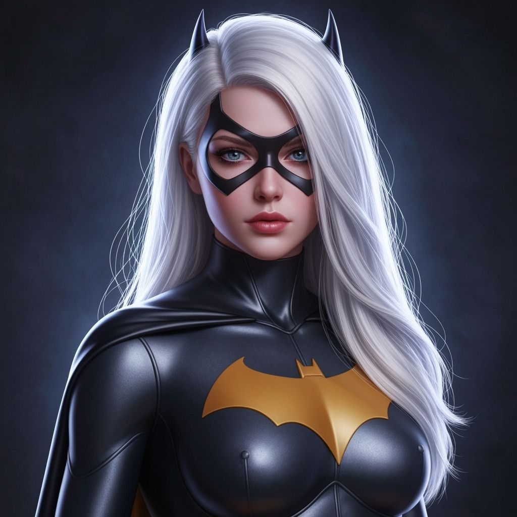 Beautiful Batgirl with White Hair in Dramatic Comic Art Styl...