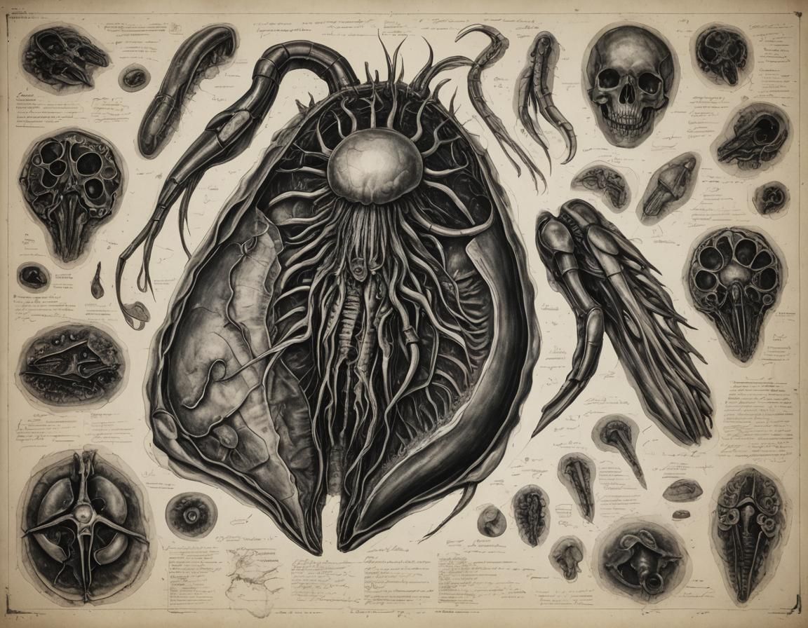 Detailed Autopsy Drawing of Deep Sea Creature