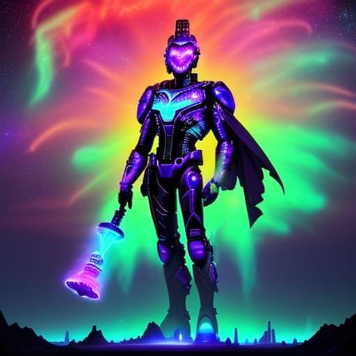 Humanoid Eiffel Tower Plays Baseball in Vibrant Space Scene