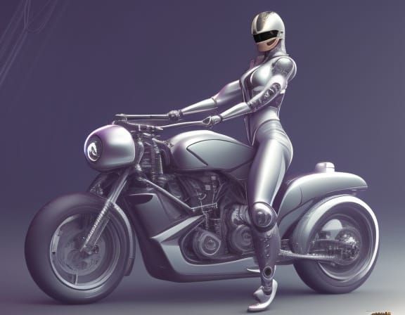 Cyberpunk Woman on Futuristic Motorbike