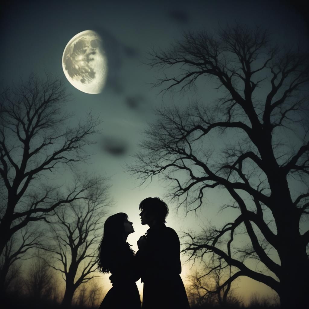 Gothic Emo Couple Under the Full Moon