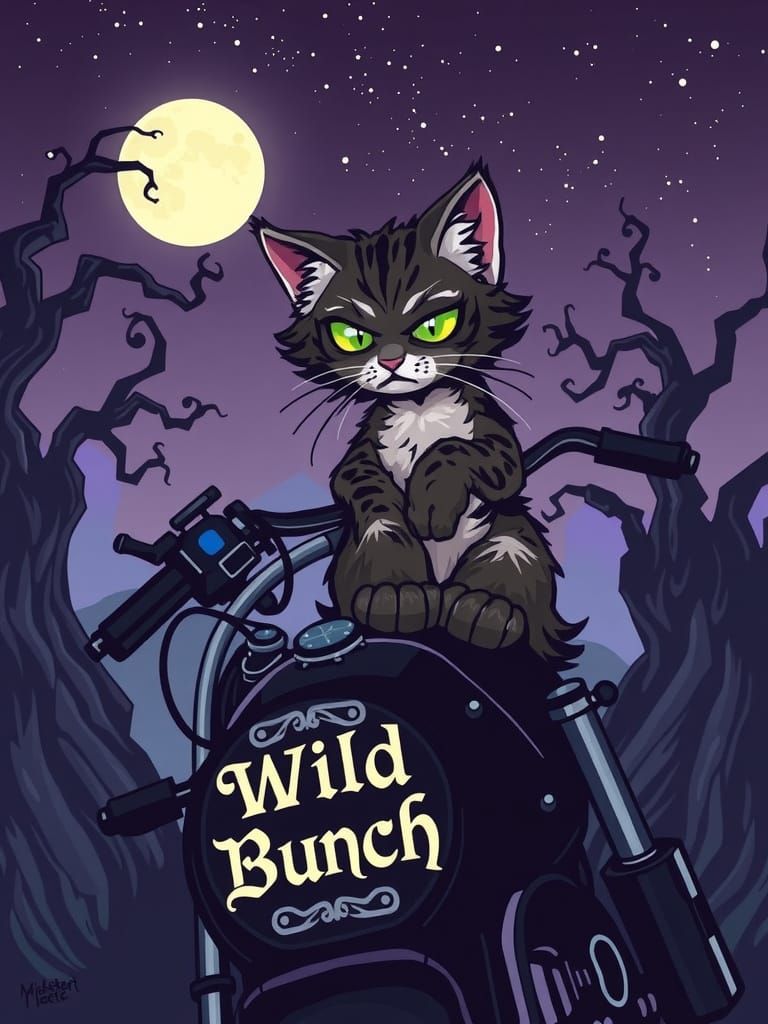 Grumpy Kitten on Motorcycle in 8-Bit Videogame Style