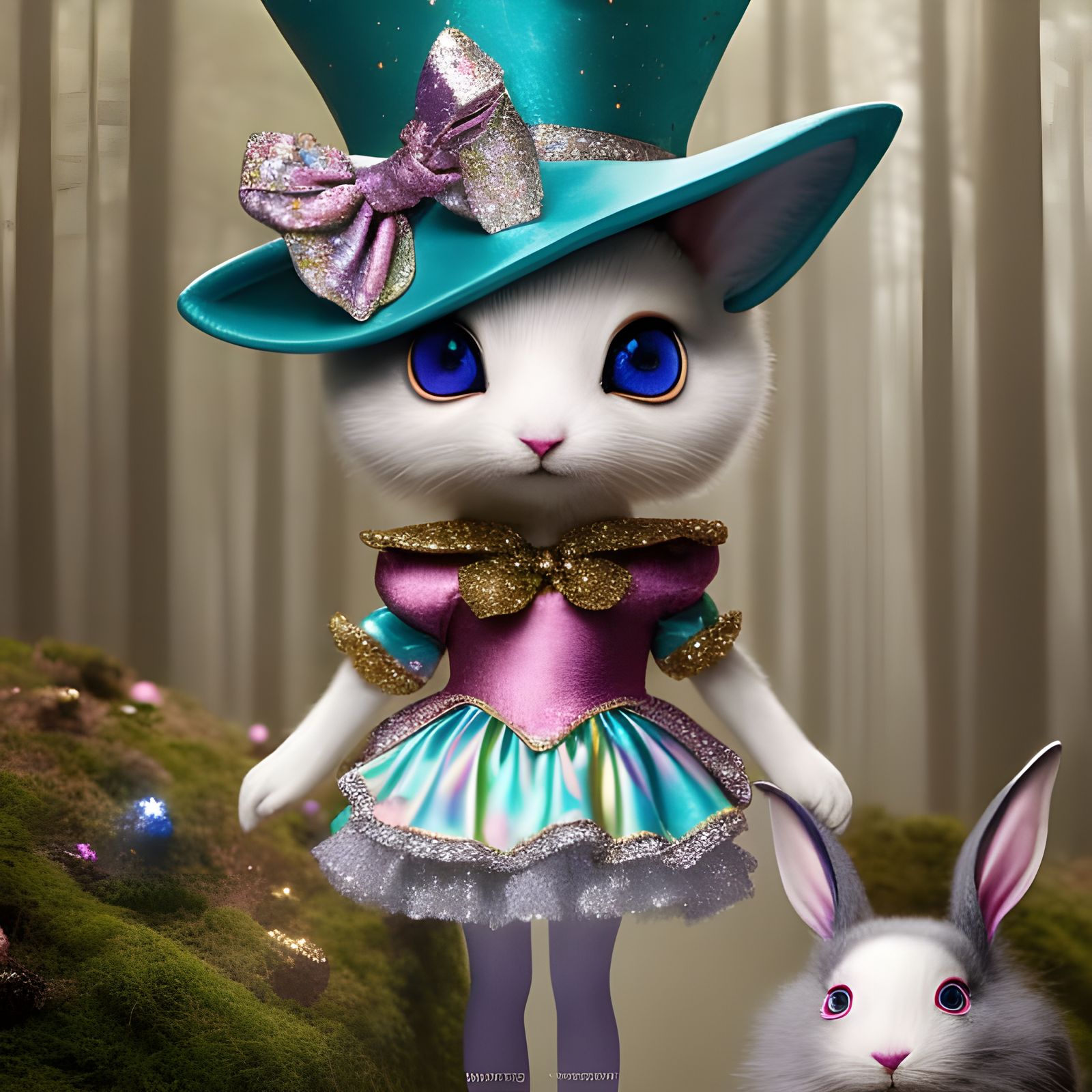 Anthropomorphic White Rabbit Portrait in Pastel Colors
