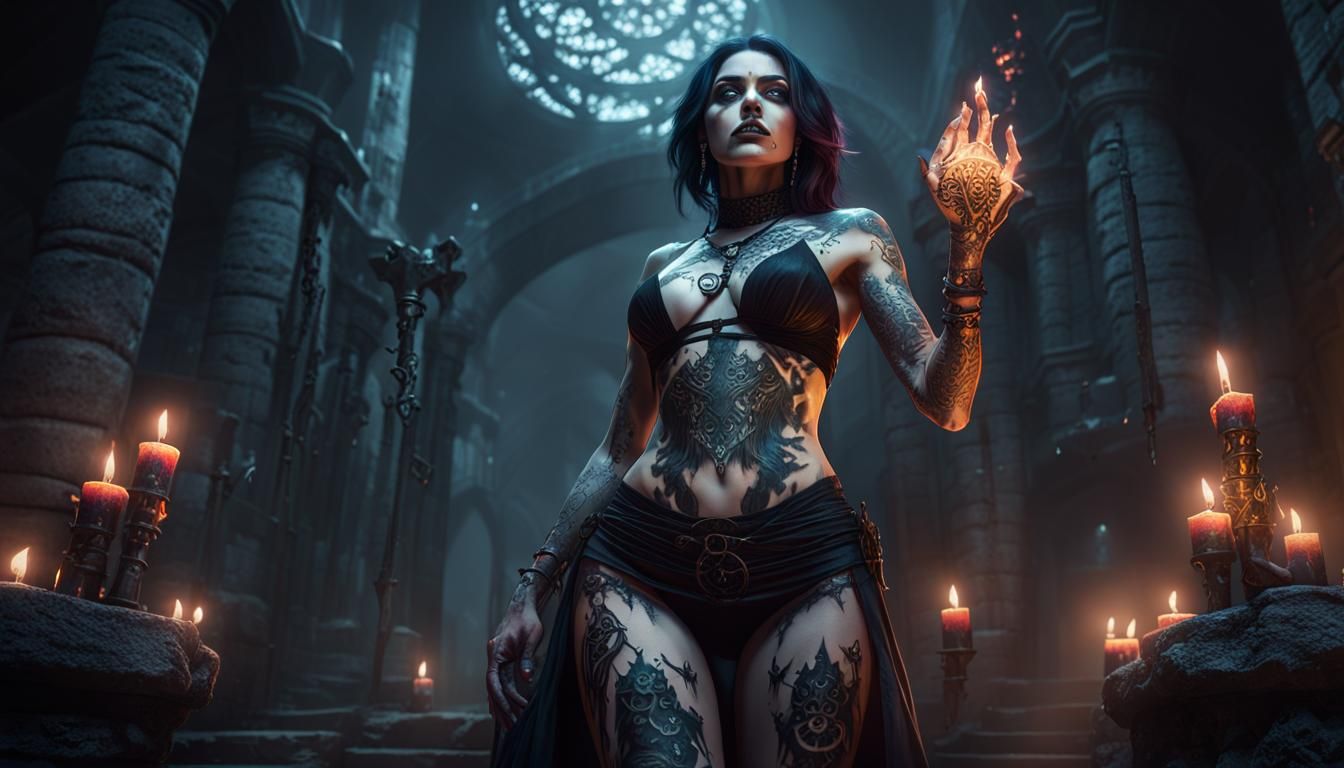 Mysterious Brunette Necromancer in Dark Fantasy Art