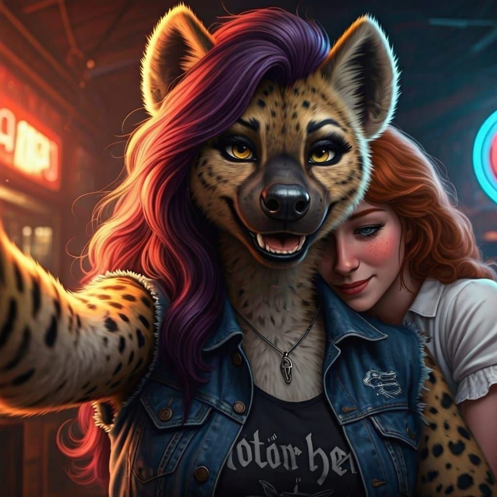 Hyena Selfie in Film Noir Style