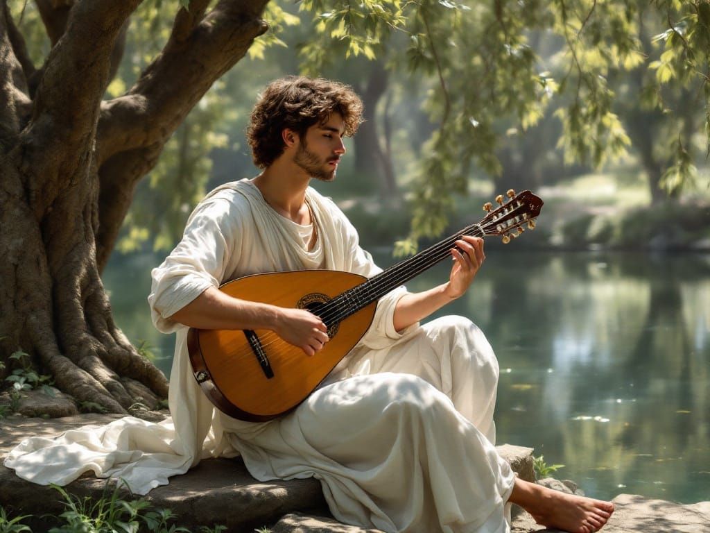 Classical Greek Musician in an Arcadia Landscape