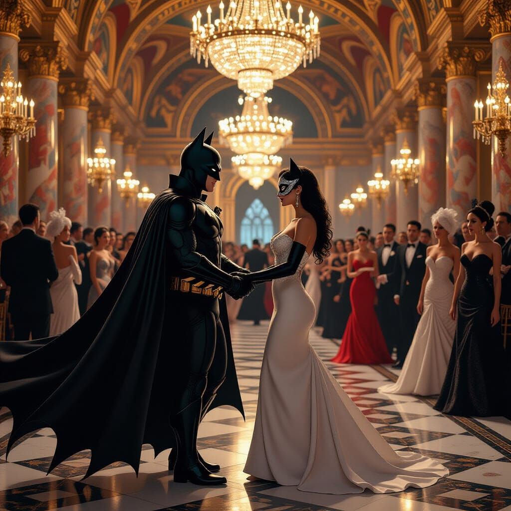Batman and Catwoman Waltz at Lavish Masquerade Ball