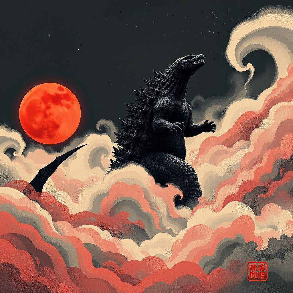 Godzilla in Space: Chinese Ink and Digital Fusion