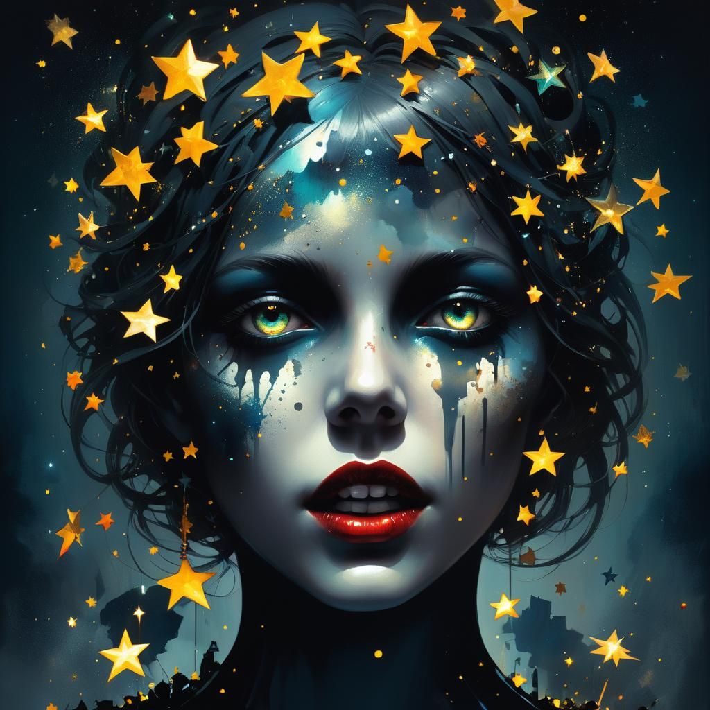 Sparkling Stars: Surreal Collage Art Illustration
