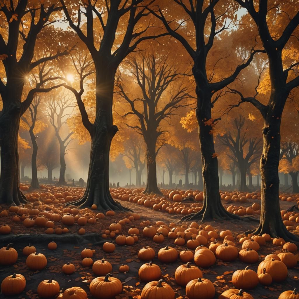 Autumn Landscape with Pumpkins: Digital Matte Painting