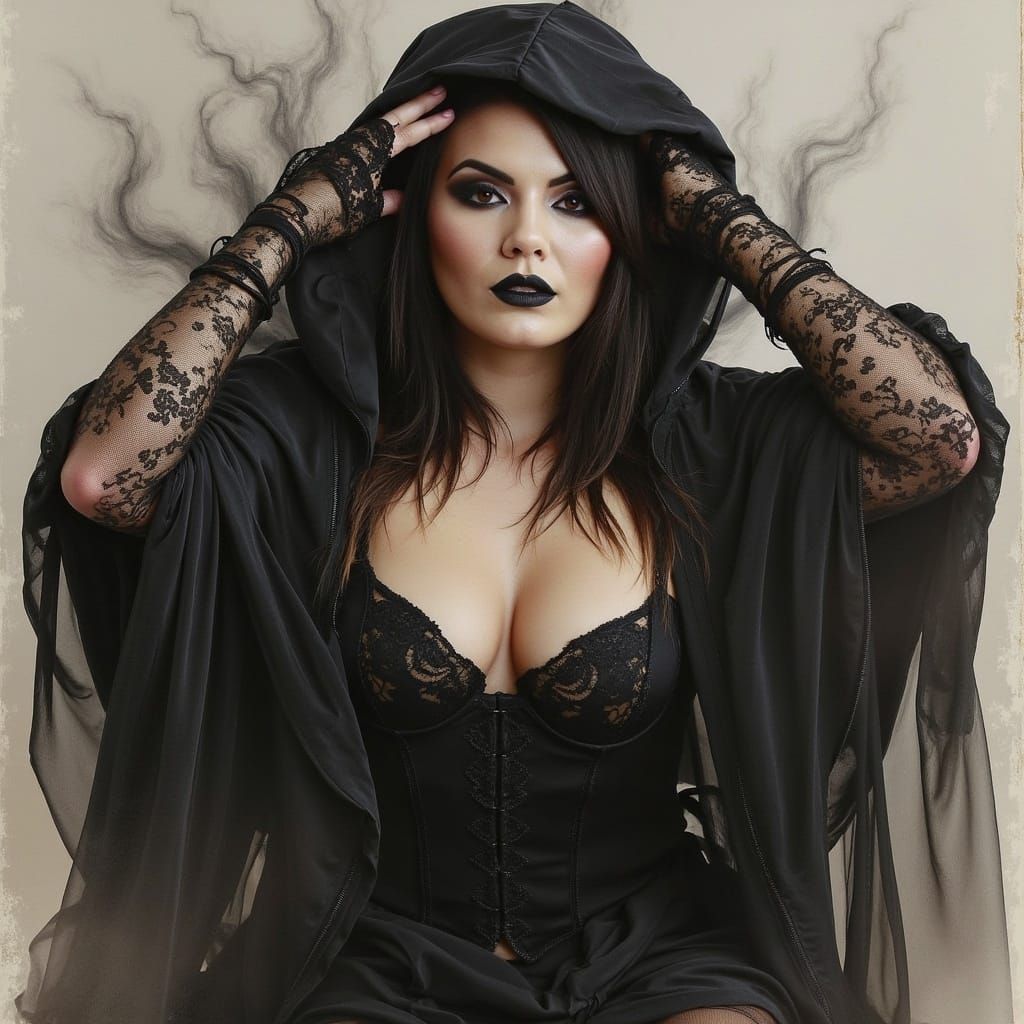 Mysterious Gothic Woman in Charcoal Drawing Style