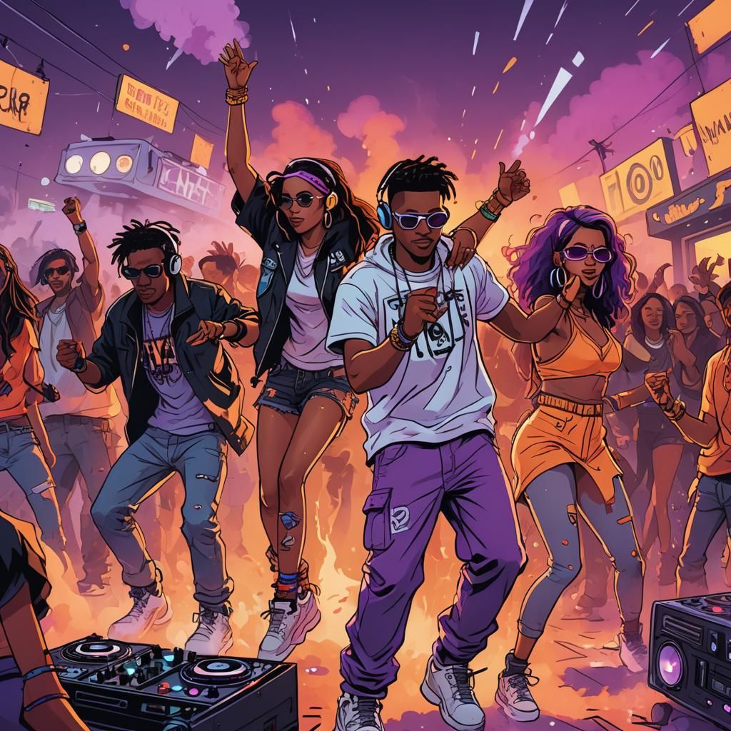 Vibrant Comic Book Rave Scene with DJ