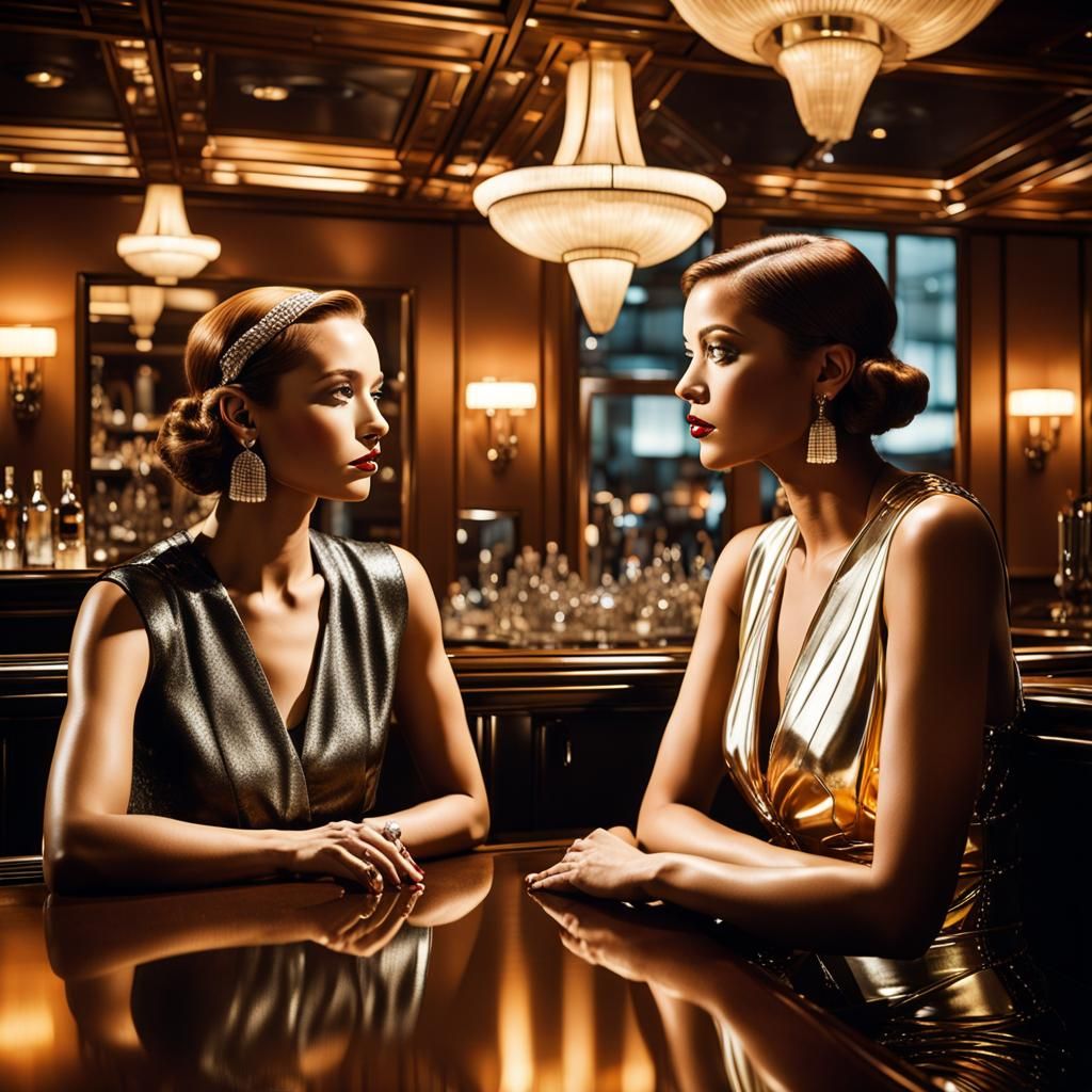 Elegant Art Deco Women at Luxe Bar