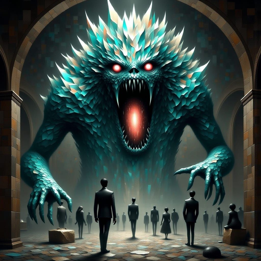 Dark Crystal Behemoth in a Shattered, Kaleidoscopic Landscap...