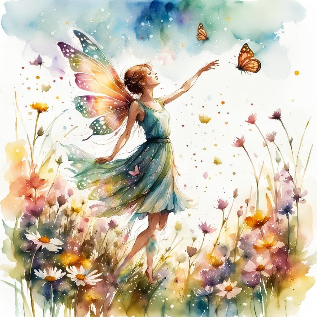 Butterfly Fairy in Watercolor Illustration