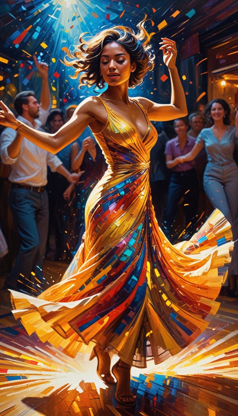 Expressive Brown Woman in Dynamic Dance