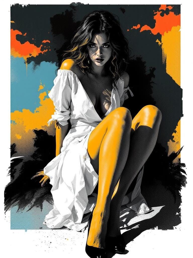 Figure Study in Risograph Style with Vibrant Colors