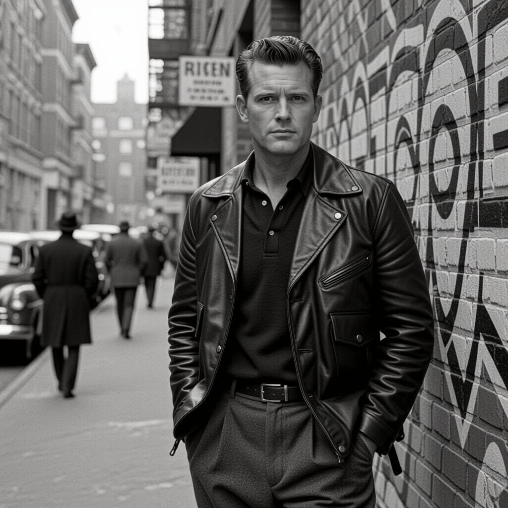 1950s Man in Beat Culture, Gritty Black and White