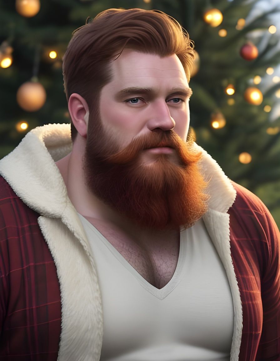 A close-up portrait mid-35s ginger daddy bear