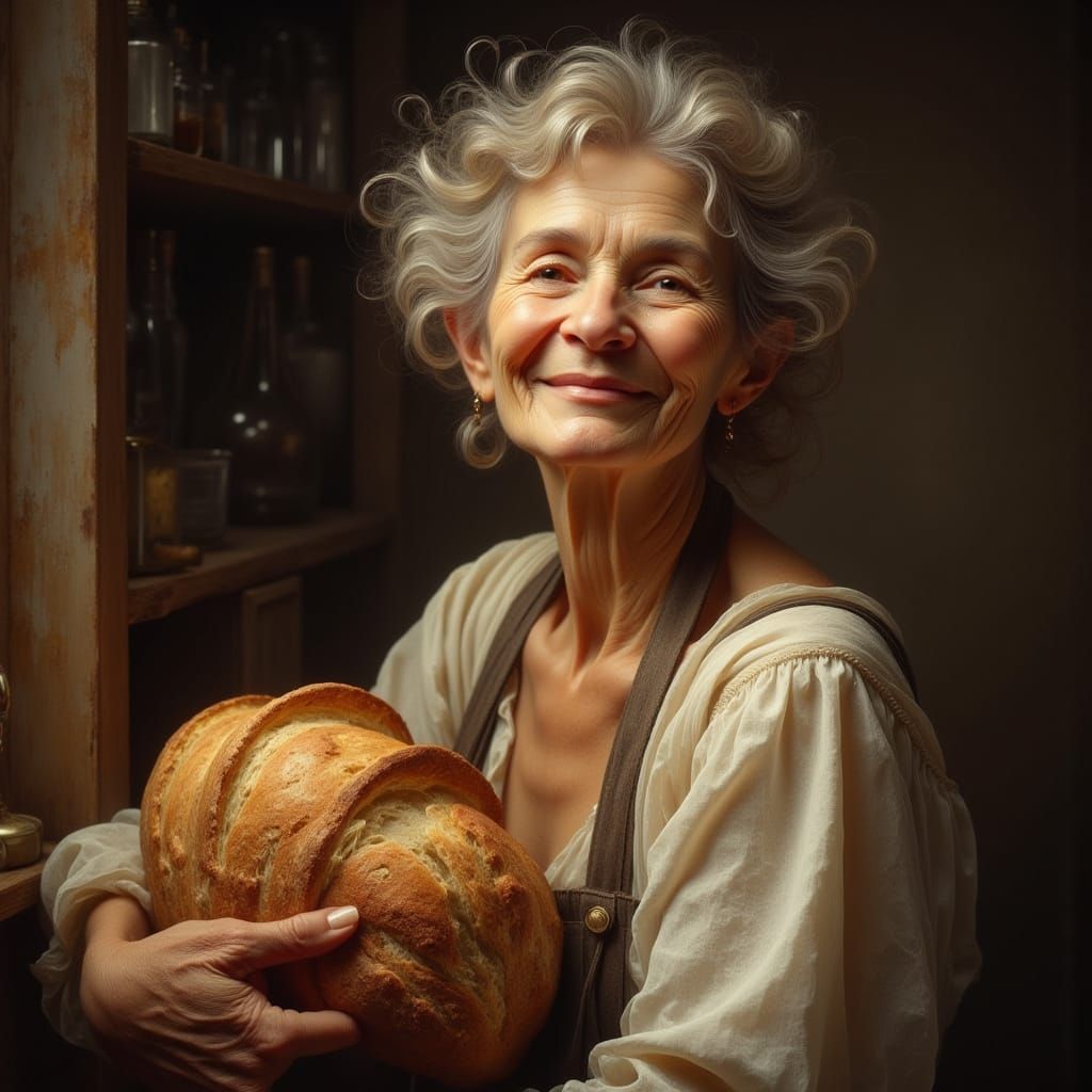 Elderly Baker Portrait in Vermeer-esque Oil Painting Style
