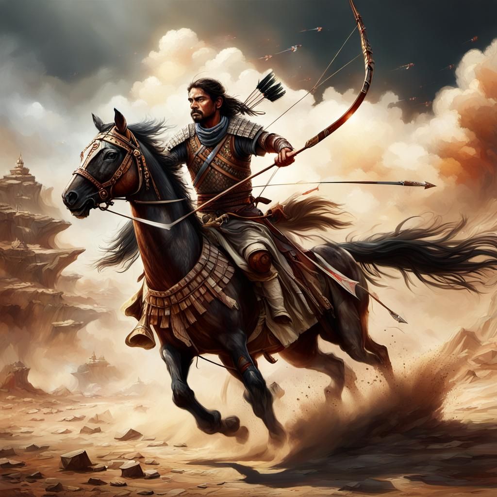 Epic Ancient Indian Archer on Horseback in Battle