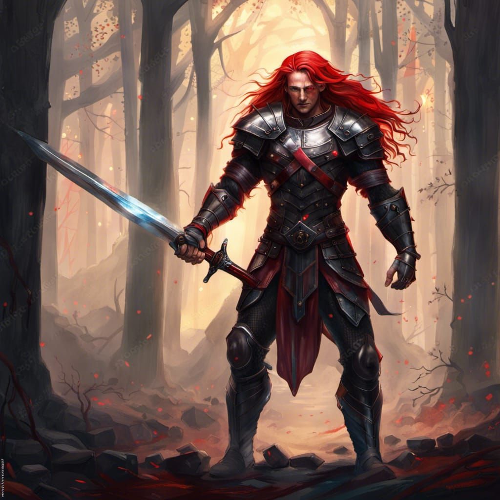 Red-Eyed Warrior in Forest Portrait