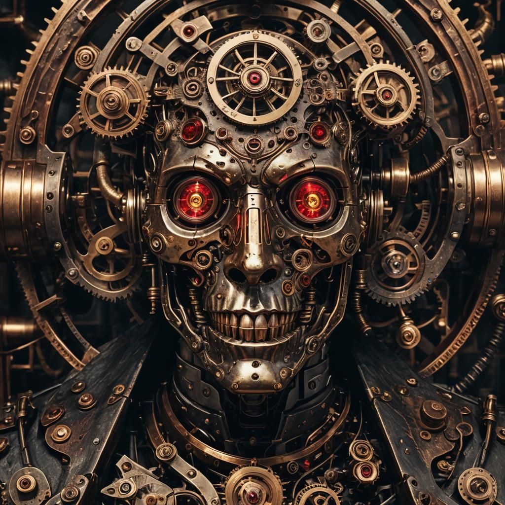 Steampunk Horror Clockwork Demon in Chiaroscuro