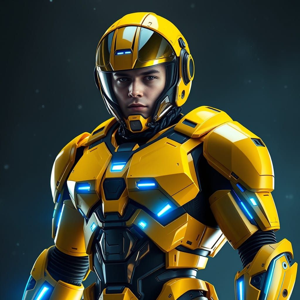 Cyberpunk Teen Hero in Metallic Space Armor