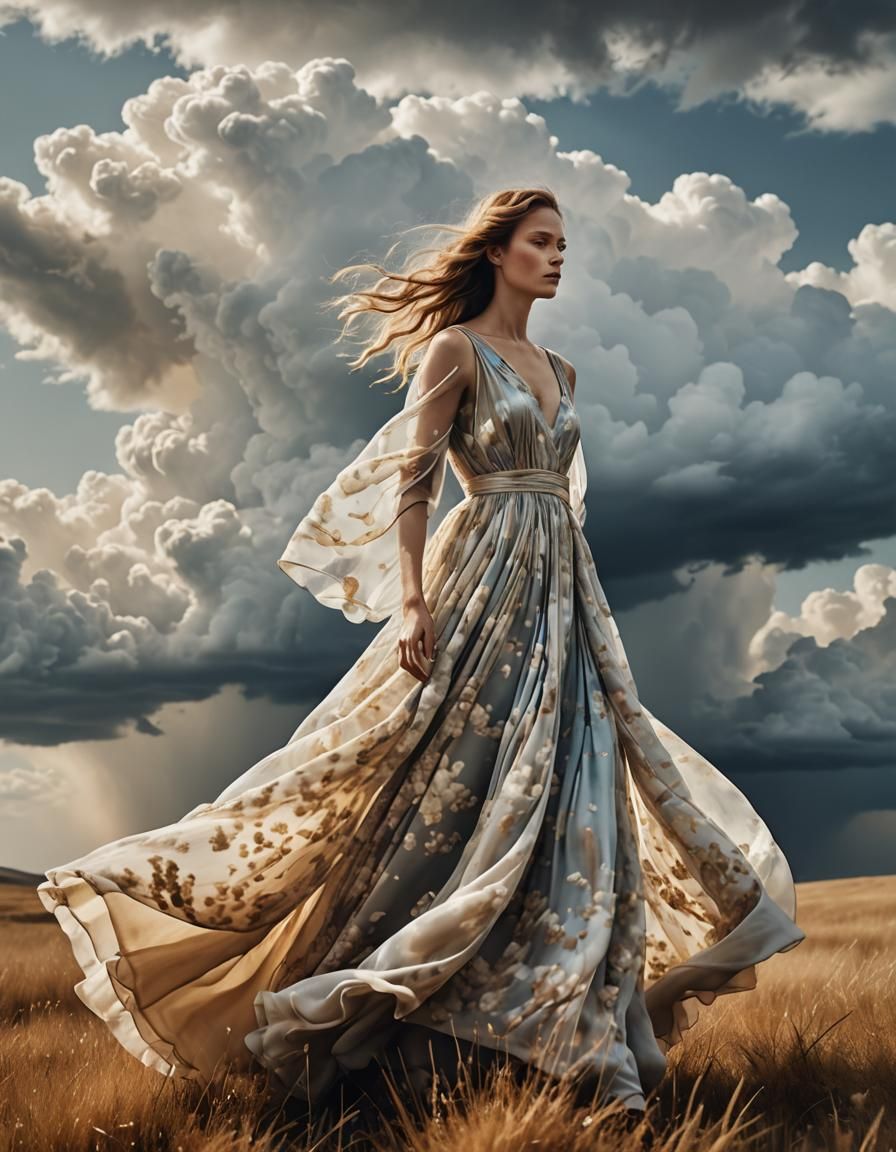 Model in Cloud Dress: Conceptual Fashion Photography