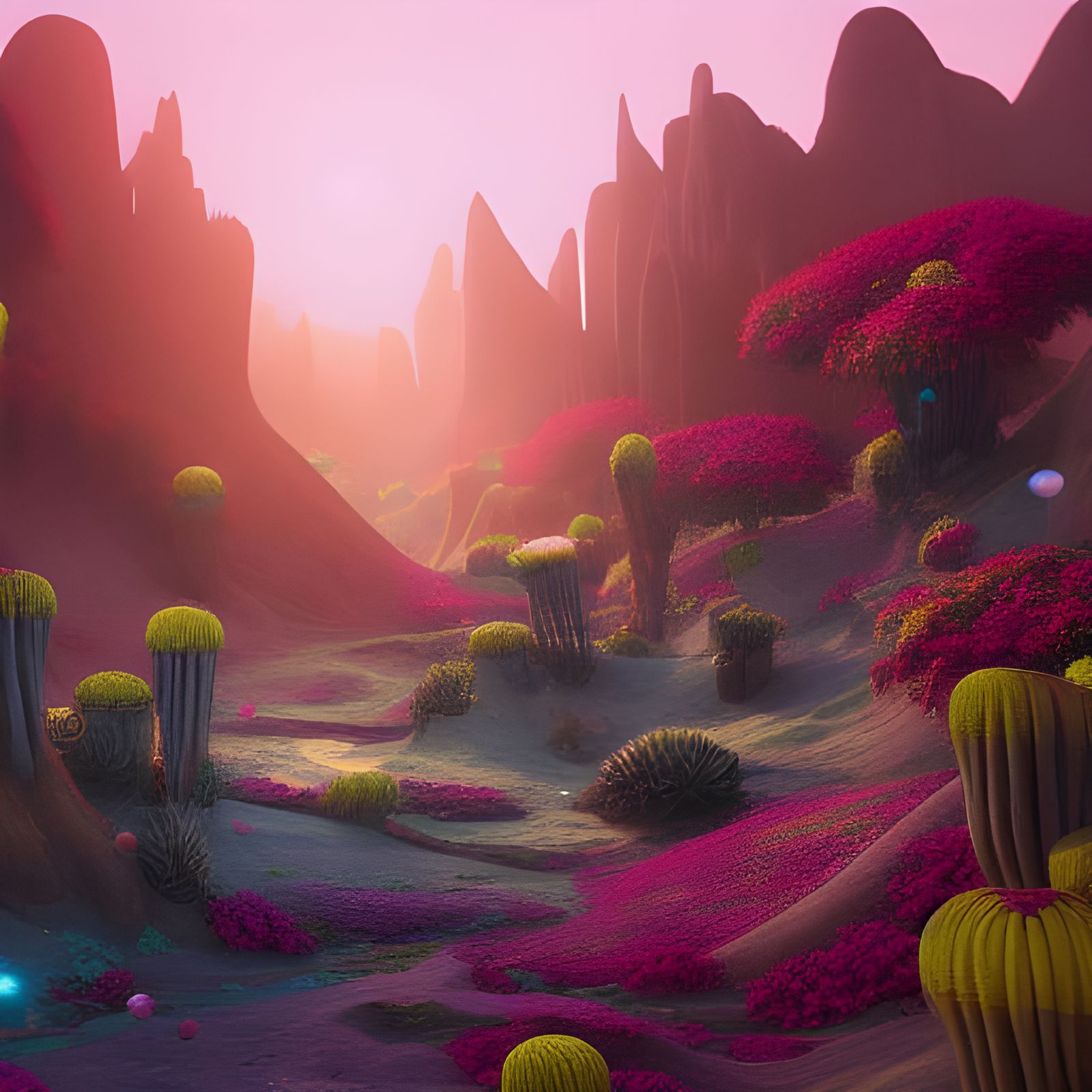 Fantastical Flower Desert in Detailed Matte Painting