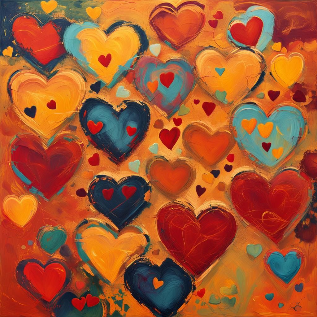 Expressionist Abstract Hearts in Warm Colors