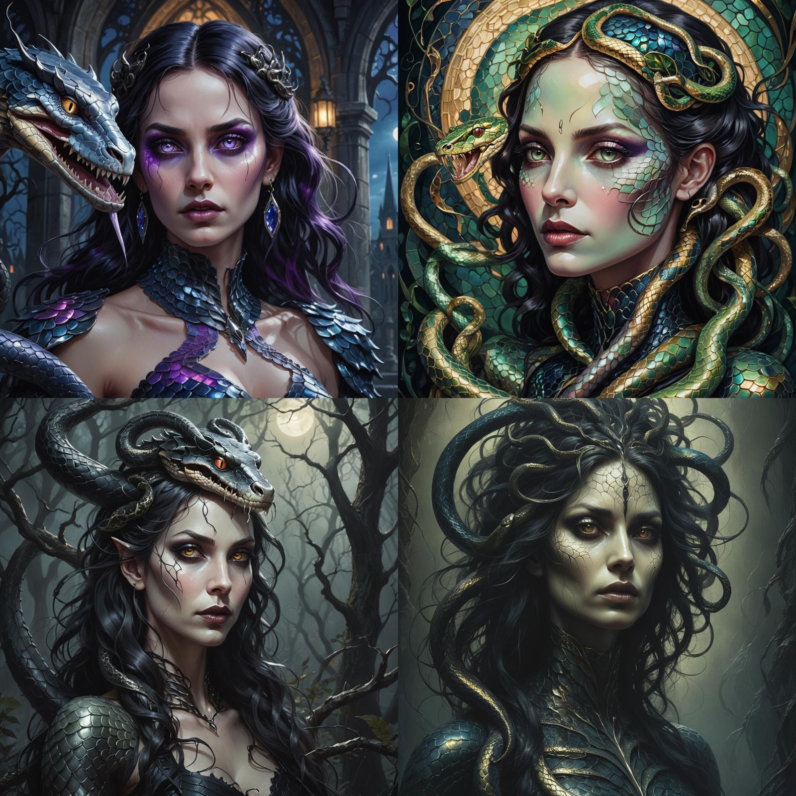 Gothic Snake Woman with Shimmering Scales