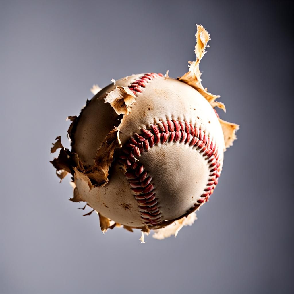 Close-Up Photo of Tattered Baseball in Flight