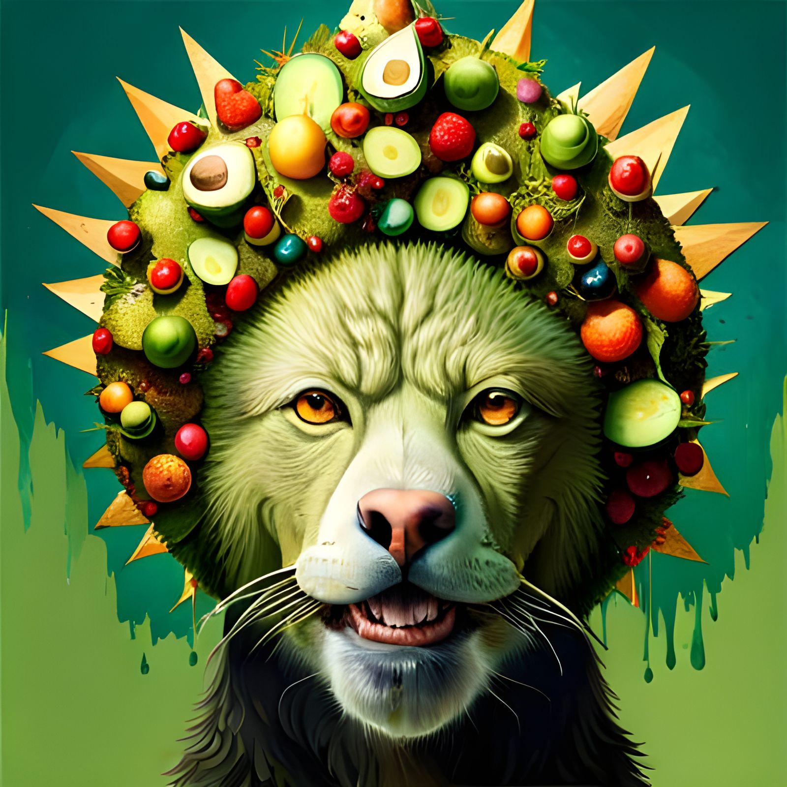 Happy Avocado Portrait in Mixed Media Style