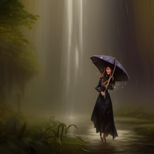 Happy Witch in Magical Garden, Dark Fantasy Art